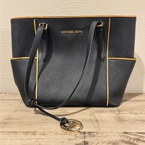 Michael Kors Black Tote with Gold Trim